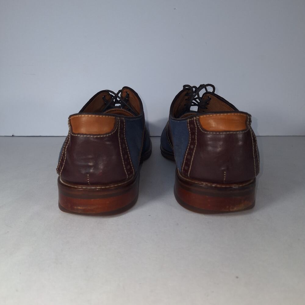 Johnston & Murphy Men's Oxford Dress Shoes 12M Brown Blue Suede Wingtip Brogue - Picture 10 of 12